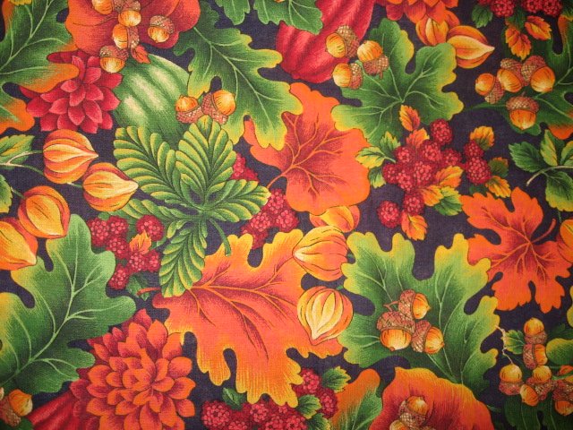 Fall flowers raspberries nuts acorns and squash 100% cotton fabric to sew