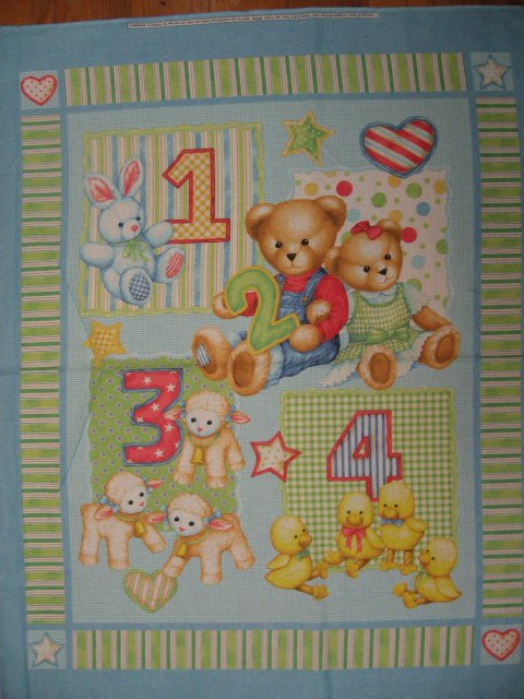 Image 0 of Teddy Bear blue jeans numbers Toys cotton Fabric Panel to Sew a quilt