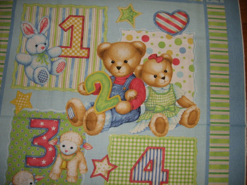 Teddy Bear blue jeans numbers Toys cotton Fabric Panel to Sew a quilt