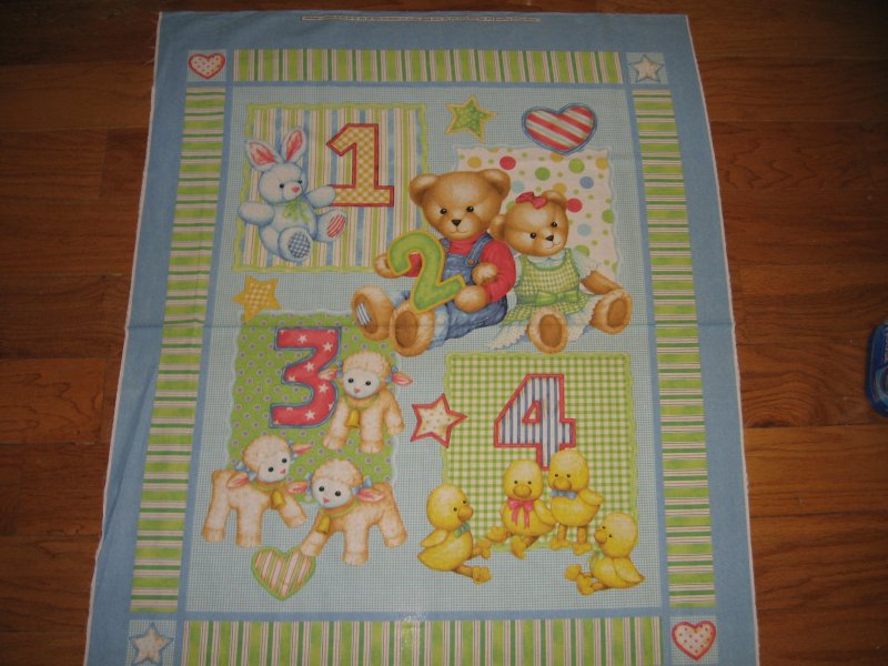 Image 2 of Teddy Bear blue jeans numbers Toys cotton Fabric Panel to Sew a quilt
