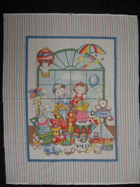 Image 1 of Children Toy Store Monkey teddy bears cars and Doll Fabric Panel to Sew