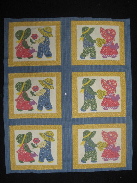 Image 0 of Sun bonnet girl boy cotton Fabric wall crib quilt panel to Sew