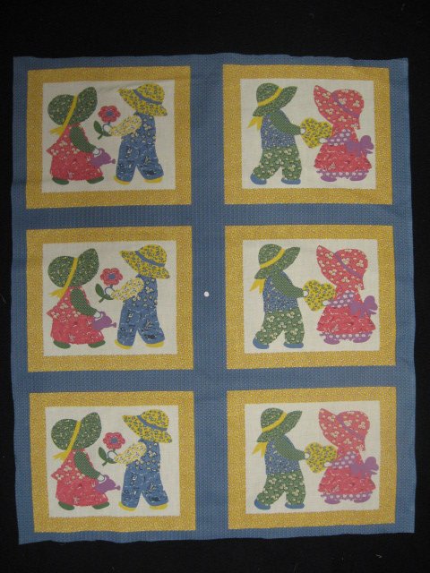 Sun bonnet girl boy cotton Fabric wall crib quilt panel to Sew