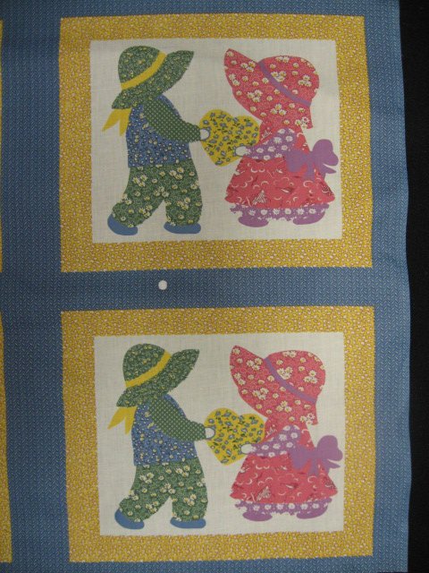 Image 1 of Sun bonnet girl boy cotton Fabric wall crib quilt panel to Sew