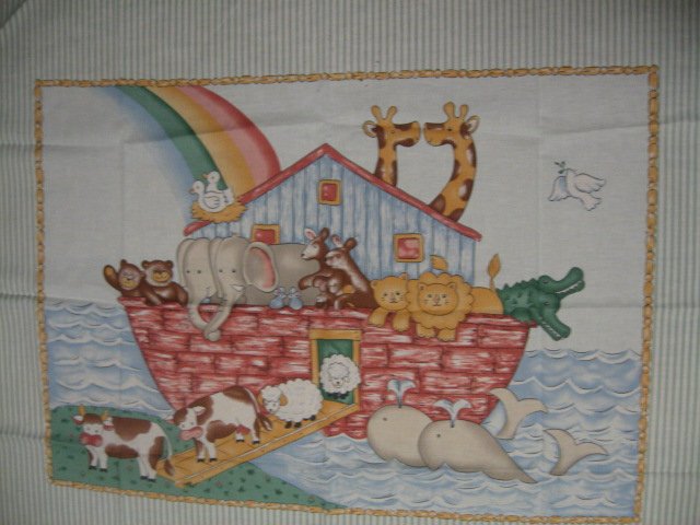 Noah's Ark animals Pastel Fabric Baby crib quilt Panel throw to Sew