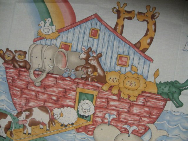 Image 1 of Noah's Ark animals Pastel Fabric Baby crib quilt Panel throw to Sew