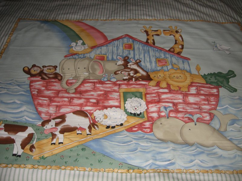 Image 2 of Noah's Ark animals Pastel Fabric Baby crib quilt Panel throw to Sew