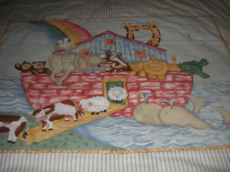 Image 6 of Noah's Ark animals Pastel Fabric Baby crib quilt Panel throw to Sew