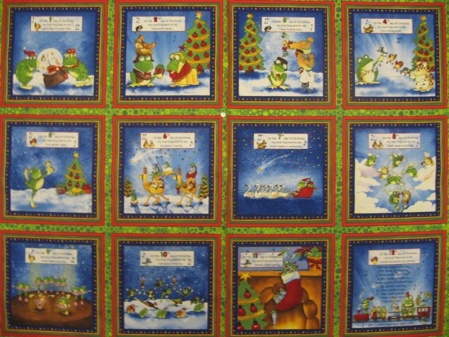 Funny Frogs 12 days of Christmas Fabric Panel to sew //