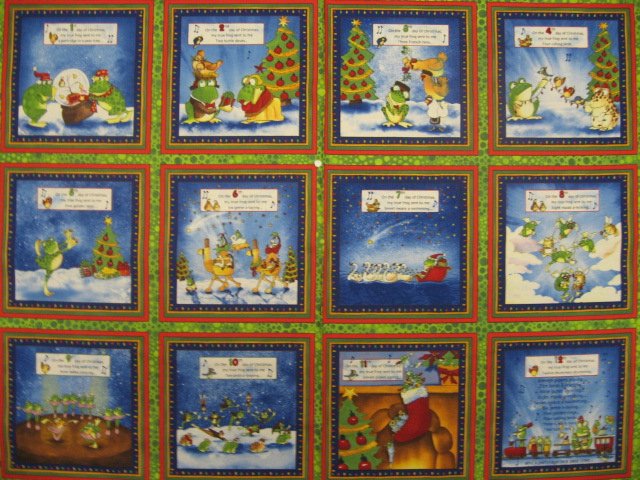 Image 0 of Funny Frogs 12 days of Christmas Fabric Panel to sew //