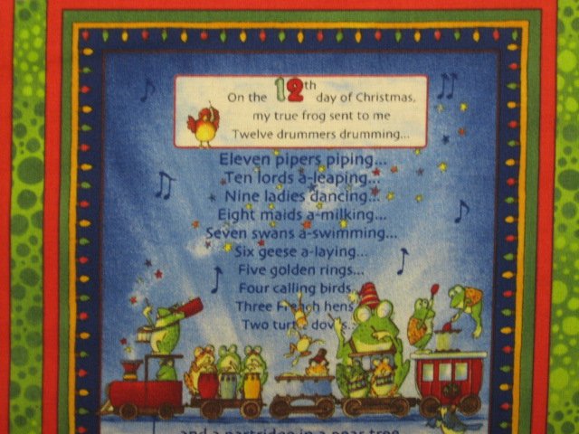 Image 1 of Funny Frogs 12 days of Christmas Fabric Panel to sew //