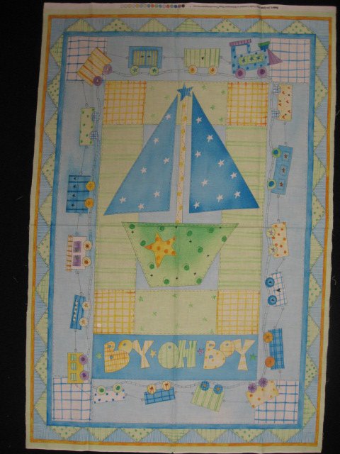 Sailboat and Train Baby Crib Quilt Fabric Throw Panel sew