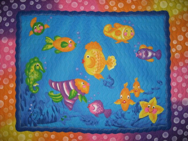 Image 0 of Seahorse Ocean Crib Quilt with Bubbles border colorful