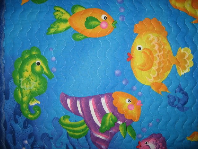 Image 1 of Seahorse Ocean Crib Quilt with Bubbles border colorful
