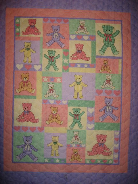Teddy Bears Squares and Hearts baby Crib quilt
