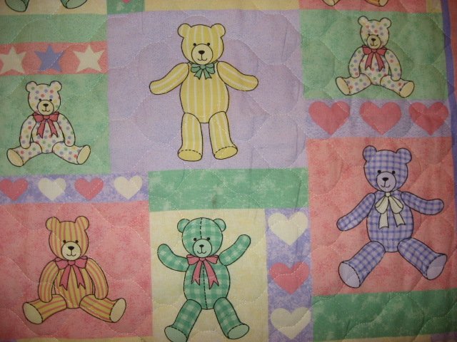 Image 1 of Teddy Bears Squares and Hearts baby Crib quilt