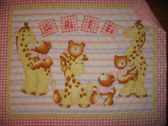 Teddy bear and giraffe baby crib quilt with finished edge new