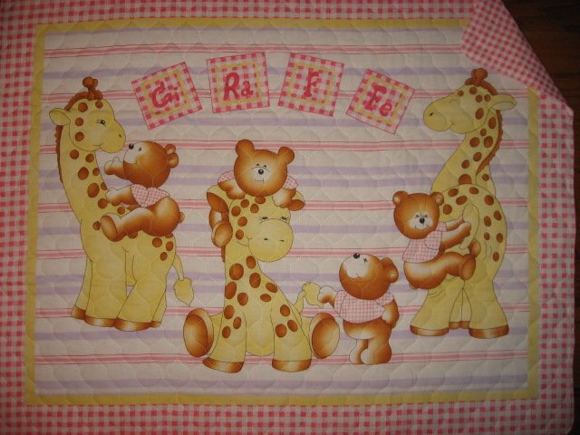 Teddy bear and giraffe baby crib quilt with finished edge new
