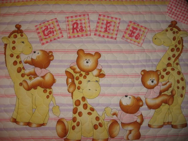 Image 1 of Teddy bear and giraffe baby crib quilt with finished edge new