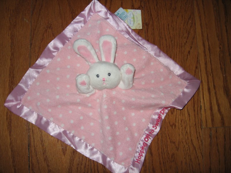 Lovey baby security Blanket Bunny and dots Pink Fleece satin