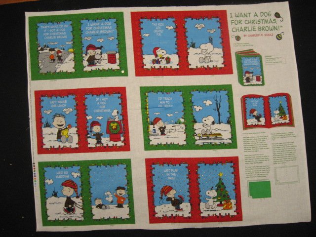 Charlie Brown SnoopyI want a dog for Christmas Soft Book Fabric Panel to sew /