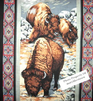 Image 3 of Southwest horse American Indian Chief  vintage  buffalo rare Fabric panel to sew