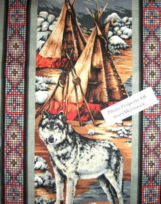 Image 4 of Southwest horse American Indian Chief  vintage  buffalo rare Fabric panel to sew
