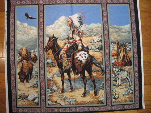 Southwest horse American Indian Chief  vintage  buffalo rare Fabric panel to sew