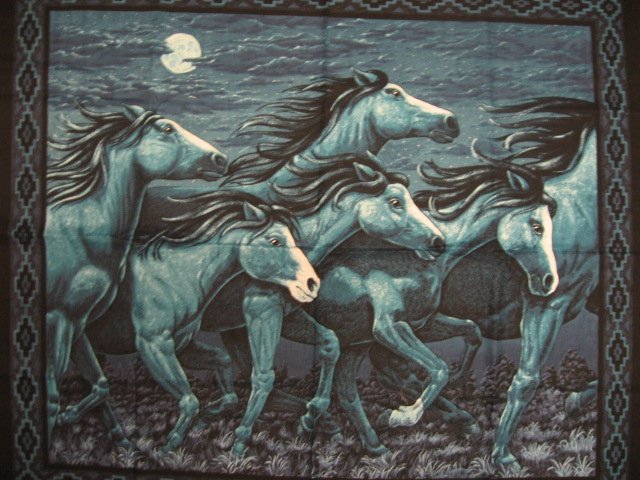 Horses in the moonlight fabric wall panel to sew rare /