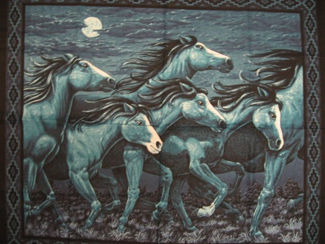 Image 0 of Horses in the moonlight fabric wall panel to sew rare /