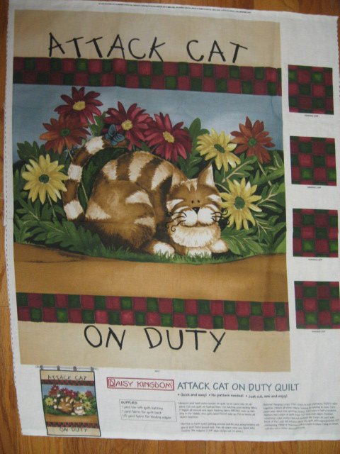 Daisy Kingdom Fabric Panel Attack Cat Animal to Sew garden Flag or Wall Quilt