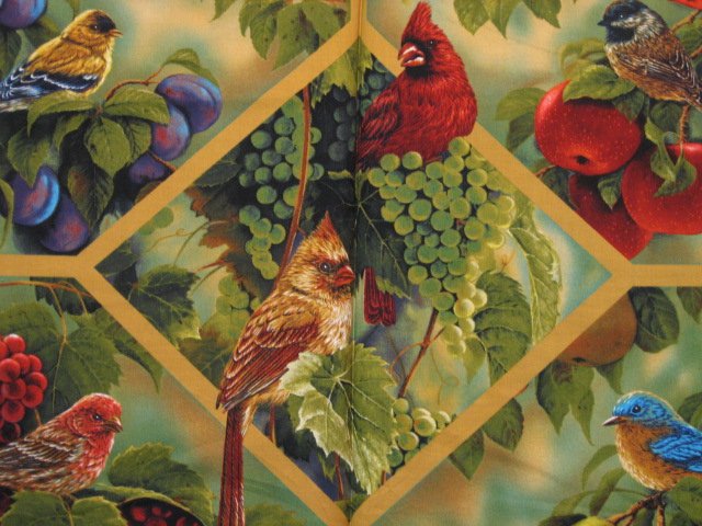 Bird Cardinal 100% cotton Fruit Fabric Wall Panel to sew