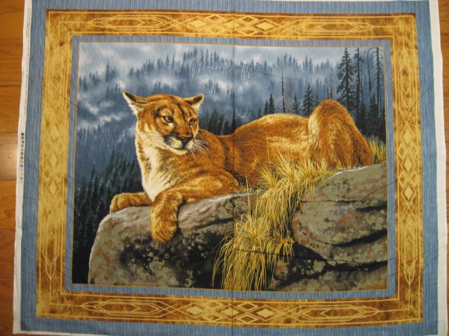 Image 1 of Mountain Lion or Cougar Southwest wall panel throw fabric to sew RARE //