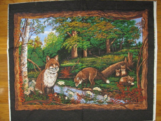 Image 1 of Fox family wildlife wall Hanging Fabric Panel to sew rare //