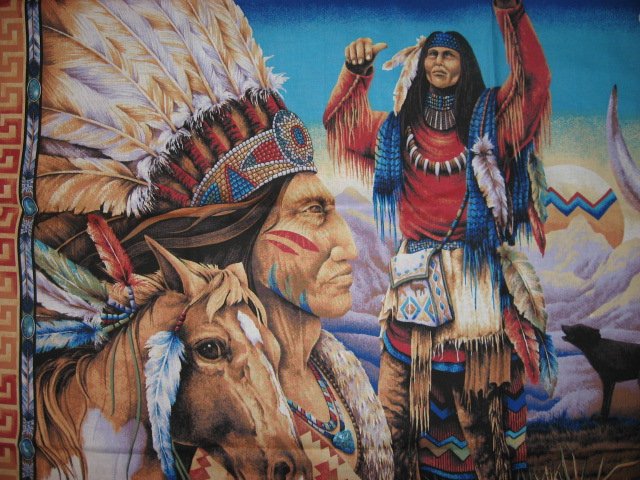 Image 0 of Southwest Indian Buffalo Eagle and Horse Fabric Wall Panel to sew