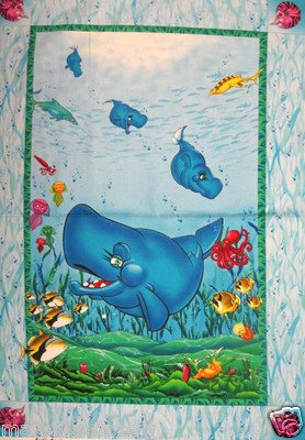 Fish Sea whimsicle  Fabric Throw Quilt Panel to sew