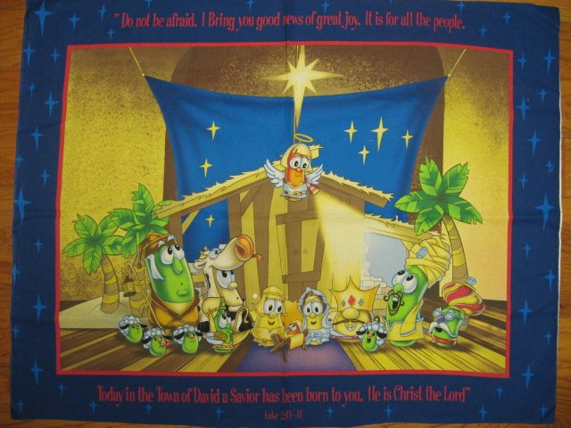 Image 0 of Veggie Tales Christmas Nativity Large Pretty Fabric Panel to sew
