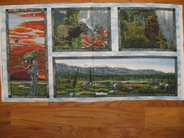 Image 1 of Elk Eagle Bear Deer and mountains Fabric wall Panel four Pictures to sew //
