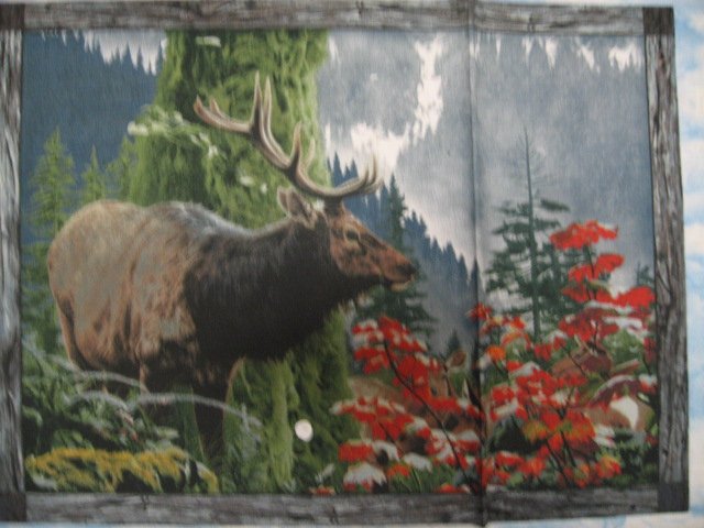 Image 0 of Elk Eagle Bear Deer and mountains Fabric wall Panel four Pictures to sew //