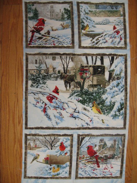 Image 0 of Victorian carriage and Cardinal Birds stunning fabric wall panel to sew //