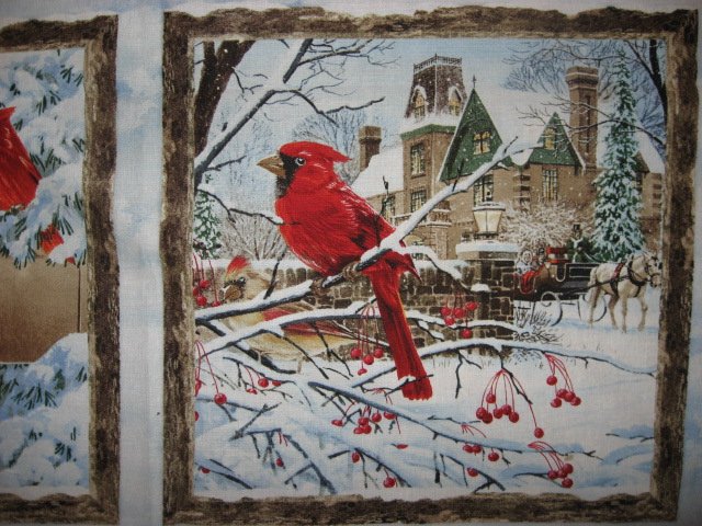 Image 2 of Victorian carriage and Cardinal Birds stunning fabric wall panel to sew //