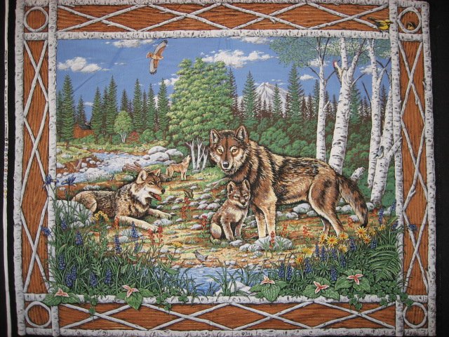 Eagle Wolf family Birch trees fabric wall panel to sew //