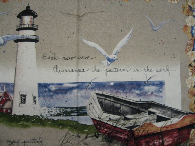 Lighthouse Boat sea gulls shells ocean fabric wall panel to sew //