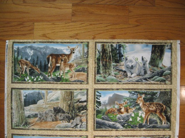 Image 1 of Deer Fawn Doe Wolf cotton Fabric wall panel set of four to sew /