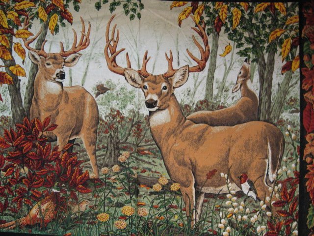 Image 0 of Deer Doe Buck Pheasant Bird Acorns cotton Fabric wall panel to sew / 