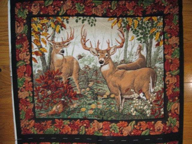 Image 1 of Deer Doe Buck Pheasant Bird Acorns cotton Fabric wall panel to sew / 