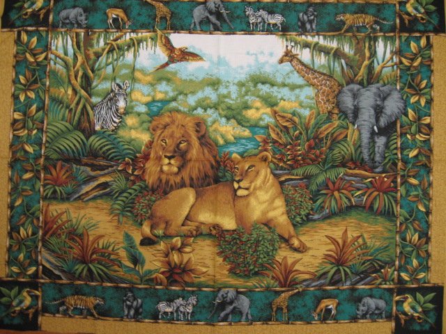 Image 0 of 1 Lion Giraffe Jungle Wall Fabric Panel to sew //