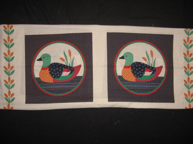Ducks Cattails green red circle Fabric Pillow Panel set to sew