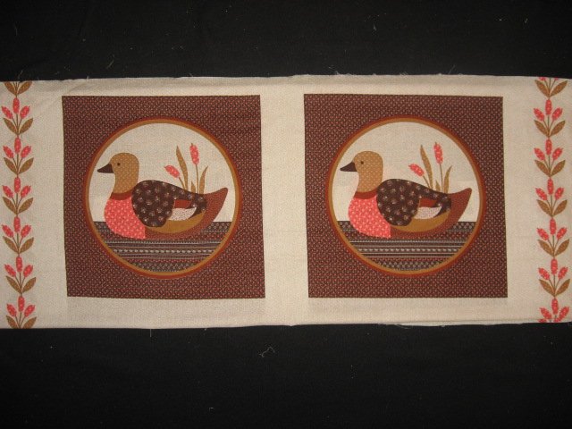 Ducks Cattails brown circles Fabric Pillow Panel set to sew
