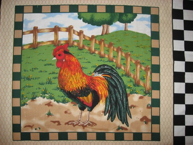 Image 2 of Rooster and Barn on a Farm checks border Fabric Pillow Panel set of two  
